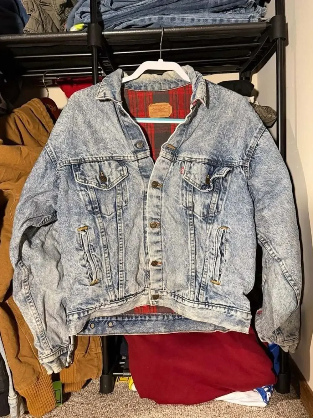 Vintage Levi's 70417-9319 Acid Wash Blanket Lined‎ Denim Jacket Size L